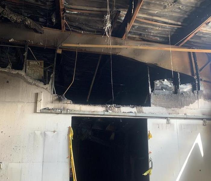 Fire damage in a maintenance building